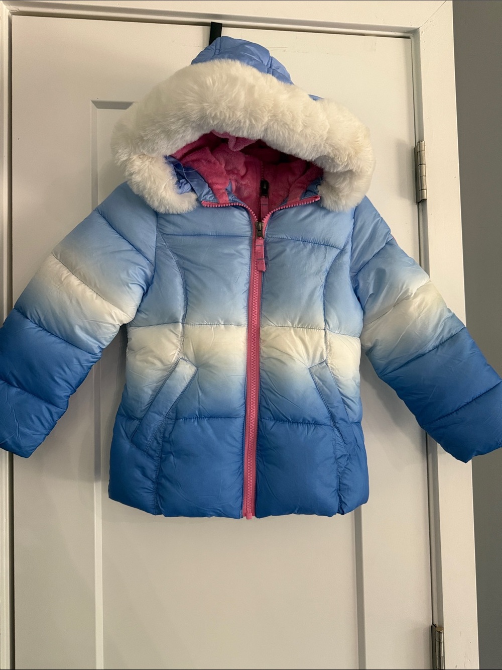 Snozu Ombre Blue & White Puffer Jacket with Pink Lining